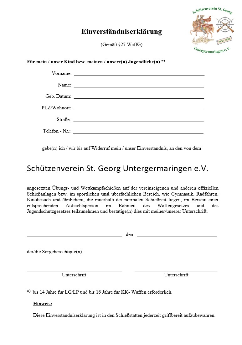 Einverständniserklärung - SV St. Georg Untergermaringen